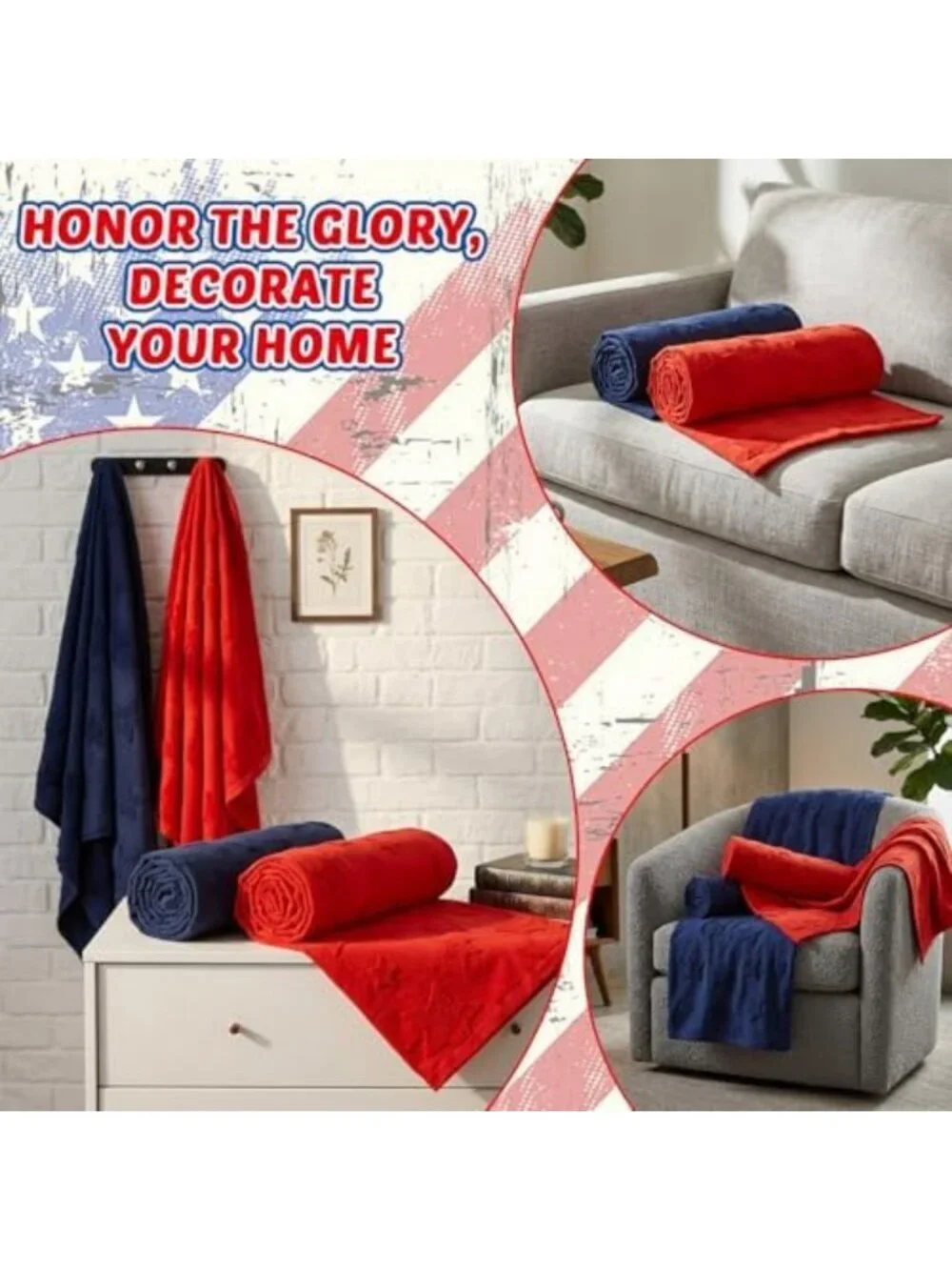 2 Pack Large Patriotic Bath Towels - 100% Cotton, 4th of July Decor, 28x55 in